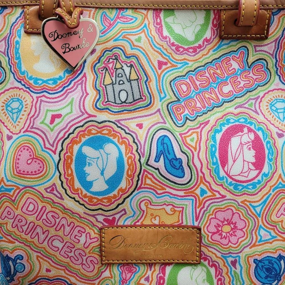 Dooney & Bourke Disney Pop Princess Tote Purse Colorful Coated Canvas Leather - Picture 2 of 12